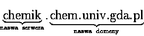 \begin{displaymath}
\Large\underbrace{\rm chemik}_{\rm nazwa\ serwera}.\underbrace{\rm chem.univ.gda.pl}_{\rm nazwa\ domeny}
\end{displaymath}