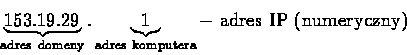 \begin{displaymath}
\underbrace{\rm 153.19.29}_{\rm adres\ domeny}.\underbrace{1}_{\rm adres\ komputera} \rm -\ adres\ IP\ (numeryczny)
\end{displaymath}